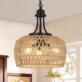 3-Light Boho Rattan Chandelier Light Fixture