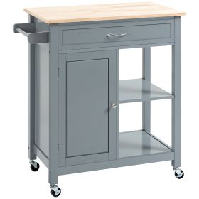 Kitchen Island Cart, Rolling Kitchen Island with Storage Shelf, Solid Wood Top, Drawer, for Dining Room, Gray