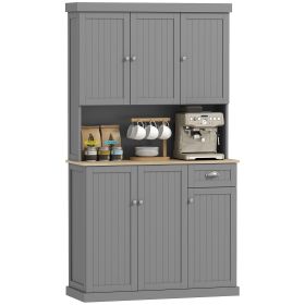 71" Modern Farmhouse Kitchen Pantry Storage Cabinet with Countertop, Drawer, Gray