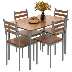 Modern Dining Table Set for 4, Rectangular 5-Piece Kitchen Table Set, Brown