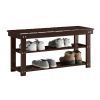 Espresso Brown Wood 2-Shelf Shoe Rack Storage Bench