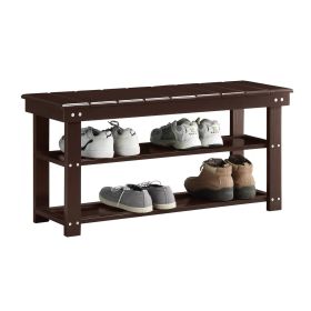 Espresso Brown Wood 2-Shelf Shoe Rack Storage Bench