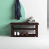 Espresso Brown Wood 2-Shelf Shoe Rack Storage Bench