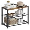 2-Shelf Shoe Rack Bench with Black Metal Frame and Brown Wood Top