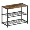 2-Shelf Shoe Rack Bench with Black Metal Frame and Brown Wood Top