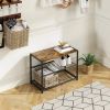 2-Shelf Shoe Rack Bench with Black Metal Frame and Brown Wood Top