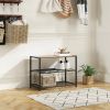2-Shelf Shoe Rack Bench with Black Metal Frame and Brown Wood Top