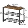 2-Shelf Shoe Rack Bench with Black Metal Frame and Brown Wood Top