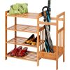 Bamboo Shoe Rack Bench with Umbrella storage