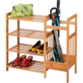 Bamboo Shoe Rack Bench with Umbrella storage