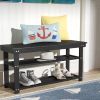 Black Wooden 2-Shelf Shoe Rack Storage Bench
