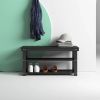 Black Wooden 2-Shelf Shoe Rack Storage Bench