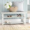 White Slatted Wood 2-Shelf Shoe Rack Storage Bench