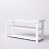 White Slatted Wood 2-Shelf Shoe Rack Storage Bench
