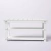 White Slatted Wood 2-Shelf Shoe Rack Storage Bench