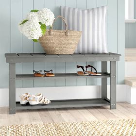 Grey Wood 2-Shelf Shoe Rack Storage Bench