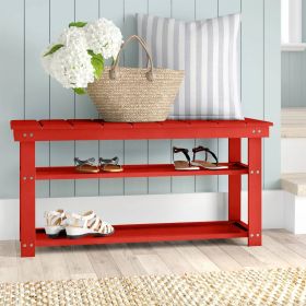 Red Wooden 2-Shelf Shoe Rack Storage Bench