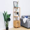 Slim 3-Shelf Bamboo Wood Shelving Unit with Bottom Storage Cabinet