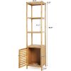 Slim 3-Shelf Bamboo Wood Shelving Unit with Bottom Storage Cabinet
