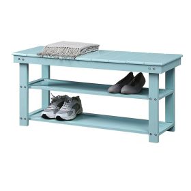 Wood 2-Shelf Shoe Rack Storage Bench in Aqua Blue