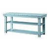 Wood 2-Shelf Shoe Rack Storage Bench in Aqua Blue