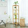 4-Shelf Natural Bamboo Wooden Shelving Unit
