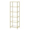 Narrow Glass Shelf Storage Unit in Gold