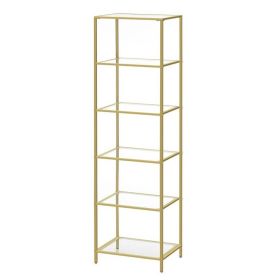 Narrow Glass Shelf Storage Unit in Gold