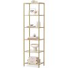 Narrow Glass Shelf Storage Unit in Gold
