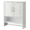 White Bathroom Wall Cabinet with Open Shelf and Towel Rod