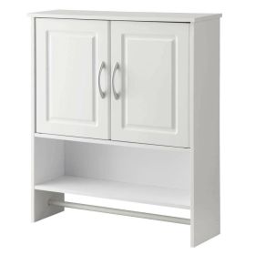 White Bathroom Wall Cabinet with Open Shelf and Towel Rod