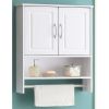 White Bathroom Wall Cabinet with Open Shelf and Towel Rod