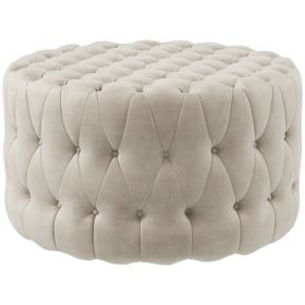 Round Ivory Ottoman with Button Tufted Design