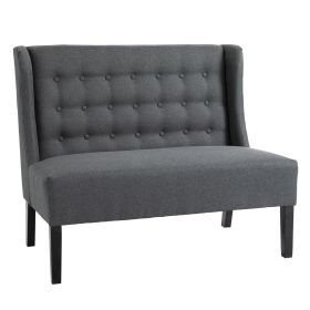 HOMCOM Gray Linen Wingback Loveseat Bench with Button Tufting & Wood Legs