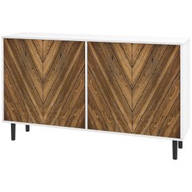 HOMCOM Sideboard Cabinet Kitchen Hutch Adjustable Shelves 4 Chevron Doors Brown