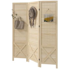 4.5ft 3 Panel Room Divider, Privacy Screen, Natural Wood