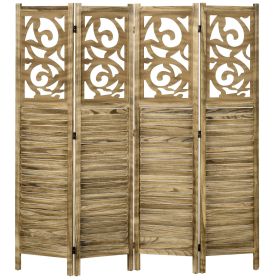 63"x67" 4 Panel Room Divider, Wooden Privacy Screen