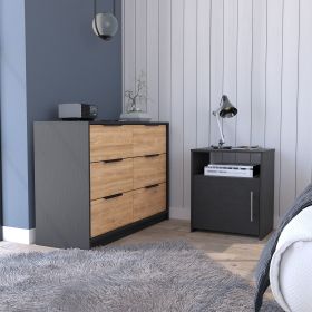 Bangor Two Piece Bedroom Set, Egeo Four Drawer Dresser + Omaha Nightstand, Black / Pine