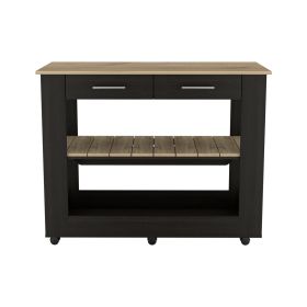 Delos Kitchen Island White, Six Casters, Two Drawers, Lower Open Shelf
