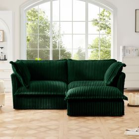 Slipcovered Sectional 2 Seater Sofa Couch with Convertible Ottoman