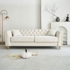 87.01"W Modern Tufted Velvet Sofa ,Stylish and Comfortable for Living Room Sofa, Hotel Apartment,Black,Beige
