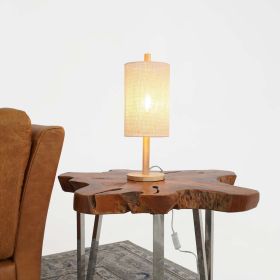 Modern Classic Desk Lamp with Oak-colored Base & Rattan Shade