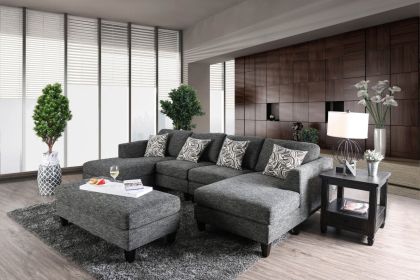 Gray Chenille 5pc Plush Sectional Set with Matching Pillows