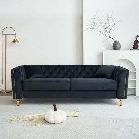 87" Modern Tufted Black Velvet Sofa