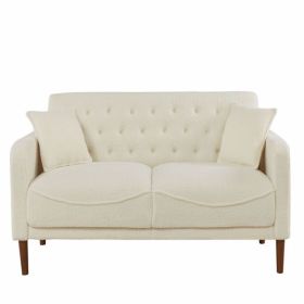 Beige Teddy Velvet Sponge Sofa, ,Removable Wooden Feet ,Tufted Buttons