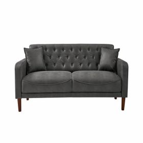 Gray PU Leather Sponge Sofa, ,Removable Wooden Feet ,Tufted Buttons