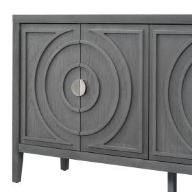 TREXM Gray Sideboard with Circular Groove Design and Round Metal Door Handle