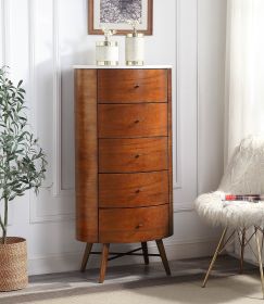 Walnut Finish 1pc Chest of Five Drawers Marble Top