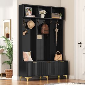 Large Modern Storage Hall Tree with Storage Bench and High Gloss Fluted Doors
