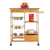 Moveable Kitchen Cart with Stainless Steel Table Top & Three Drawers & Three Baskets Burlywood RT